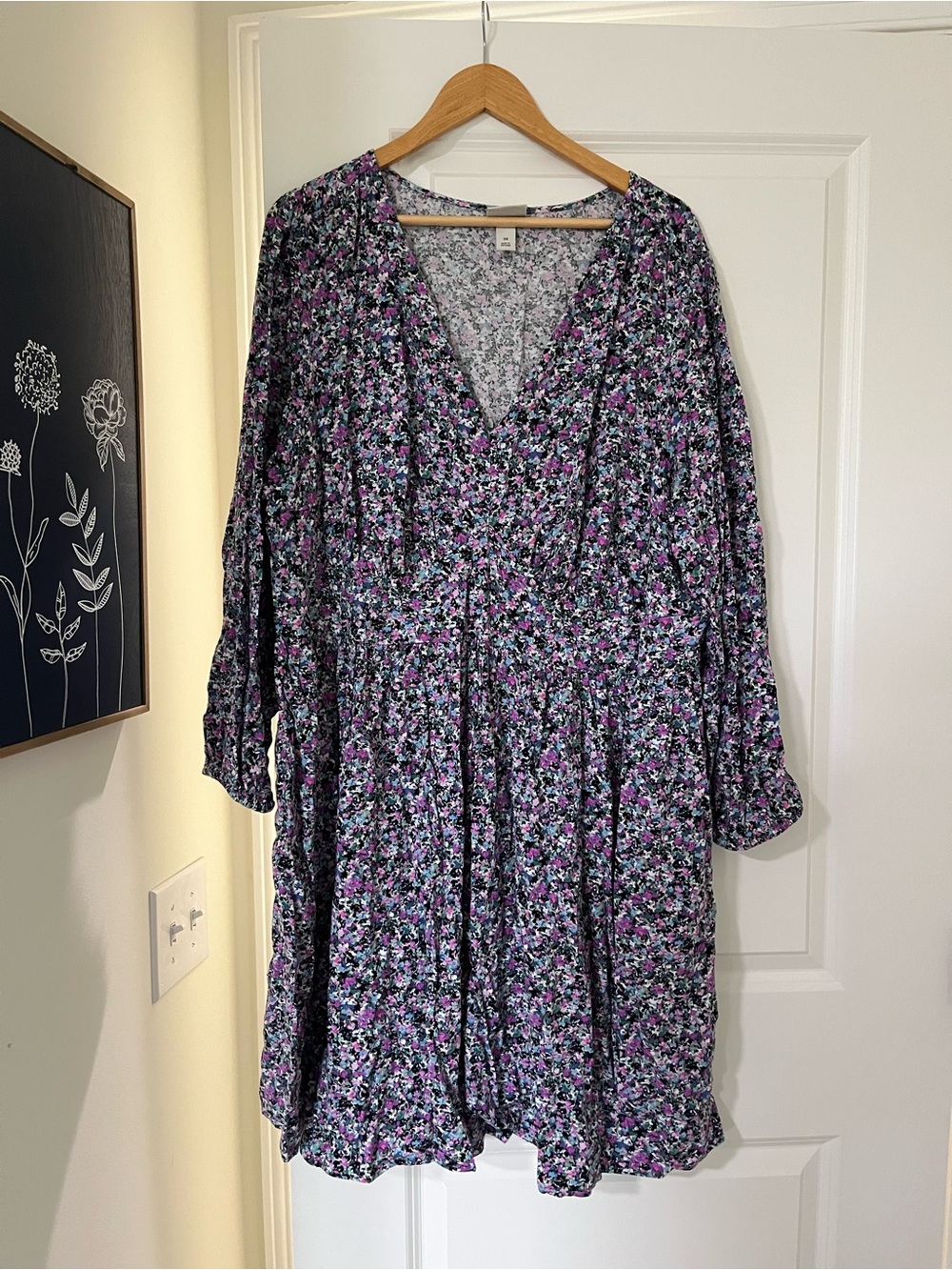 Ava & Viv Purple Floral V-Neck Tiered Long-Sleeve Dress
